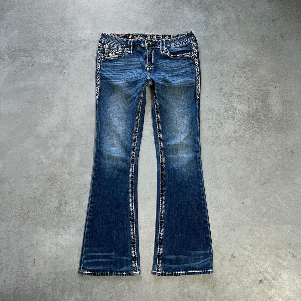 Rock Revival Signy Mid Rise Bootcut Women's Size 30 Jeans Flared Blue Jeans